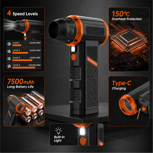 Ventilateur Turbo Haute Vitesse 4 Niveaux de Vitesse Rechargeable 7500mAh Ventilateur Portatif Puissant pour Nettoyage Gonflage Utilisation Extérieure - Product Image 4