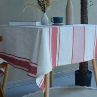 Nappe Minimaliste Rayée en Coton et Lin, Housse de Table Festive Rouge en Lin pour Noël, Nouvel An et Décoration du Réveillon