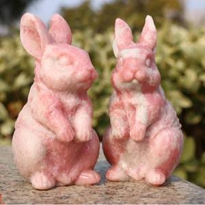 Venta al por Mayor de Ópalo Rosa Natural Tallado en Forma de Conejo, Artesanía de Piedra Feng Shui para Decoración del Hogar - Product Image 6