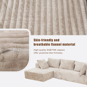 <span class=keywords><strong>Canapé</strong></span> d'angle <span class=keywords><strong>en</strong></span> velours côtelé beige, <span class=keywords><strong>tissu</strong></span> rayé doux, pour salon - Product Image 3