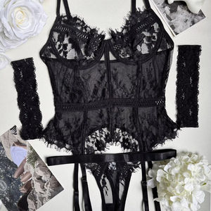 Ensemble de lingerie sexy en dentelle à motif d'arêtes de poisson, nouvelle collection, transparent, pour femmes - Product Image 6