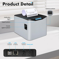 Impresora Térmica de Recibos POS Inalámbrica Transparente de 80 mm y 3 Pulgadas para Restaurantes, Interfaz USB, Bluetooth y LAN con Cortador Automático