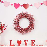 Couronne de baies artificielles en forme de cœur de 20 pouces pour la Saint-Valentin, faite à la main, en plastique, pour décoration florale de porte d'entrée