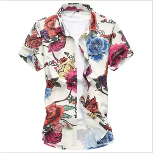 Summer Beach Mens Shirts Big Sizes 5XL 6XL 7XL Romantic Rose Short Sleeve Men's Floral Shirts Button Down Casual Flower Shirt