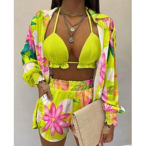 Vente en gros et dropshipping de maillots de bain floraux 3 pièces pour femmes, vêtements de plage, <span class=keywords><strong>ensemble</strong></span> de bikini sexy - Product Image 1
