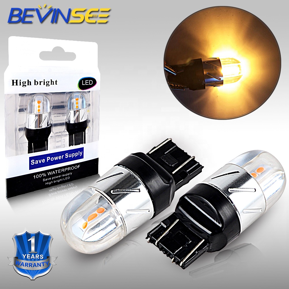 Bevinsee 2X Wholesale 12V DC T20 7443 3000K Motorcycle Led Signal Turning Brake Light Bulb