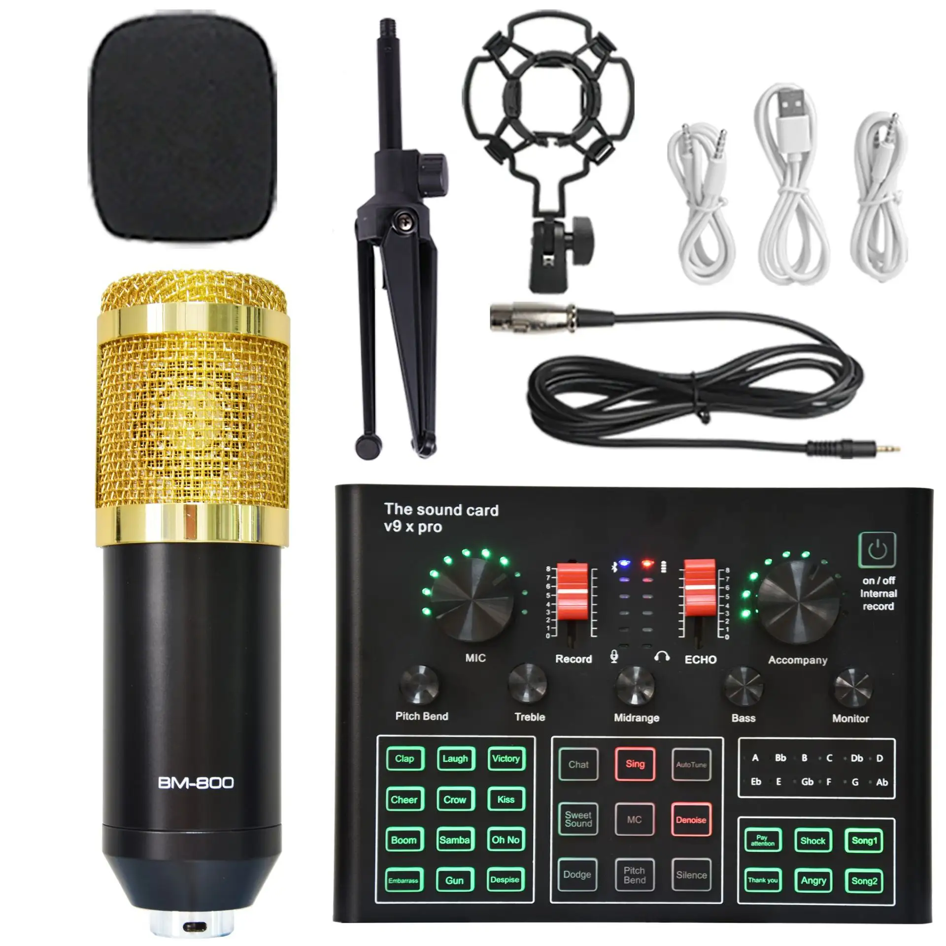 Kotak warna hitam kartu suara Usb 12 input antarmuka BM800 mikrofon V9xpro Set kartu suara Noise Cancelling stok logam & Plastik