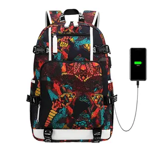 新款背包男生学生背包带u盘充电热卖热转印防水笔记本包旅行背包