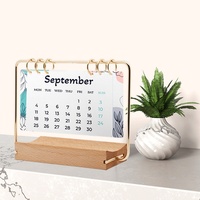 Calendrier vierge en PET pour transfert thermique DIY 2025 - Impression par sublimation recto-verso, base en bois, cadre photo de bureau pour cadeau DIY