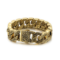 Bracelet gourmette cubaine gravé vintage pour homme en acier inoxydable argenté antique avec anneau rotatif à engrenage incrusté de zircon
