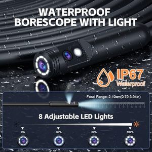 Dual Lens <strong>Endoscope</strong> Camera With Light 1920P HD Borescope Inspection Camera With 4.3&quot; 8 Adjustable LEDs 16.4FT Semi-Rigid Cable - Product Image 4