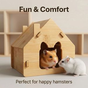 Casa de Bambú para Hámsteres, Refugio de Madera para Mascotas, Tamaño Pequeño, Impermeable, Transpirable, Cálido, Nido para Dormir para Hámsteres Dorados - Product Image 3