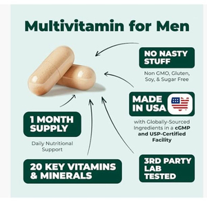 Complément alimentaire multivitaminé végétalien pour adultes, pour l'énergie, la concentration et les performances, 60 capsules/flacon, durée de conservation de 24 mois - Product Image 2