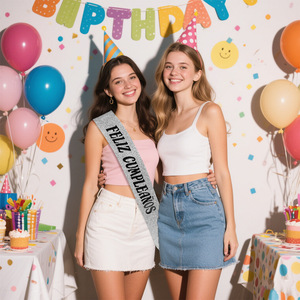 Écharpe de fête d'<span class=keywords><strong>anniversaire</strong></span> espagnole « Feliz Cumpleaños » à thème mexicain, ruban de bandoulière doré estampé et pailleté - Product Image 4