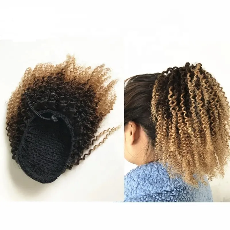 wholesale stock Ombre blonde T1B 27 Afro Kinky Curly Drawstring Human Hair Ponytail hair extension