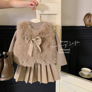 Set di abbigliamento per ragazze invernali Pullover in maglia autunnale + gilet di pelliccia sintetica + gonna in pelle di peluche abiti per bambini da festa da principessa 2-7Y - Product Image 2