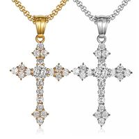 Bijoux fantaisie catholique chrétien Zircon pendentif plaqué or 18 carats étanche en acier inoxydable croix pendentif colliers pour hommes