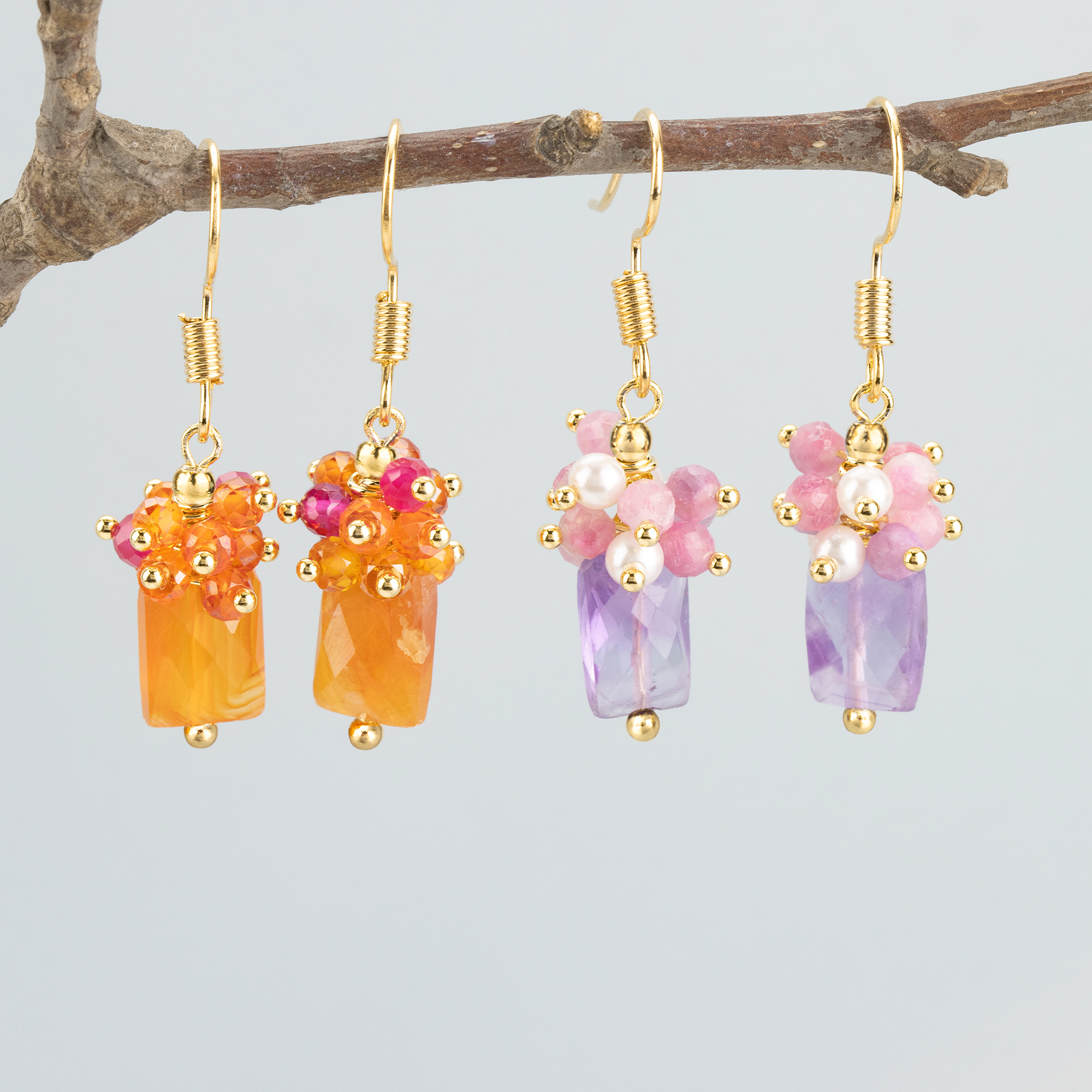 MH73 2pcs/lot Jewelry Accessories 18k Gold Plated Copper Natural Stones Handmade Charms Earrings Making Findings DIY Bag