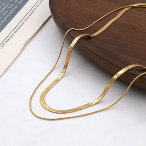 Double Layer Snake Chain Necklace 18k Gold Plated Titanium Steel Unisex Stackable Fashion Collarbone Chain - Product Image 1