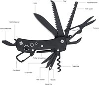 Couteau de poche multifonction industriel en acier 15-en-1 avec lame de scie et ciseaux, étui inclus, pour la randonnée, le camping et la survie, noir