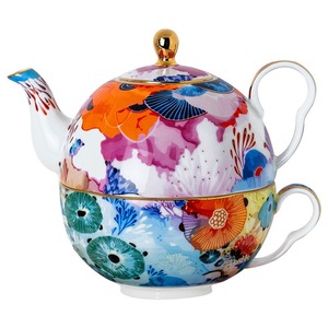 Bone <b>China</b> Tea Set - Coral Reef Watercolor Floral Nesting Teapot with <b>Cup</b> <b>and</b> <b>Saucer</b> - Product Image 5
