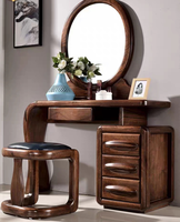 Table de toilette multifonctionnelle en noyer noir massif, miroir éclairé moderne, bureau de maquillage pour chambre à coucher avec armoire de rangement intégrée