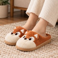 Pantoufles mules en peluche motif renard, chaussures d'intérieur, pantoufles de détente animales de dessin animé, semelle extérieure en EVA, confortables pour la maison