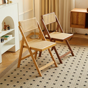 Chaise nordique moderne en rotin bambou massif dossier en <span class=keywords><strong>bois</strong></span> naturel pliable tabouret de salle à manger domestique Wabi-Sabi pour salon - Product Image 1