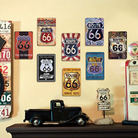 Placas Metálicas Vintage de la Ruta 66 al por Mayor, Letreros Retro de Metal para Garaje, Decoración de Pared para Cuarto de Hombre