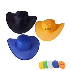Custom Logo Folding Nylon 190T Polyester Cowboy <b>Cap</b> <b>Flat</b> Brim Elastic Closure Soft Comfortable Flexible <b>Summer</b> Beach Hat - Product Image 2