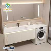 Ensemble de meubles de salle de bain en bois massif style ferme moderne OEM avec évier en cuivre, armoire murale, miroir et robinet pour chambre et salle à manger