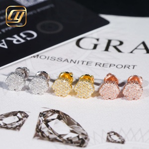 Boucles d'oreilles clous fleur en argent S925 avec moissanite, serties de diamants ronds, bijoux hip-hop pour hommes et femmes - Product Image 3