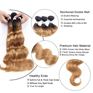 1B 27 for Honey Blonde Indian Remy Human Hair 3/4 <b>Bundles</b> with Lace Closure Hair Weaving No Shedding - Product Image 2