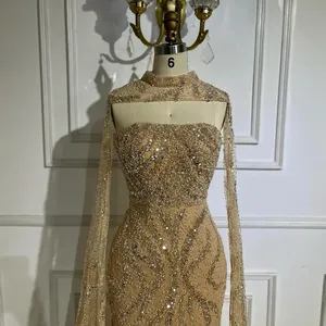 Abiti da Sera a Sirena Personalizzati Blu <span class=keywords><strong>Nude</strong></span> con Mantella <span class=keywords><strong>e</strong></span> Maniche Staccabili <span class=keywords><strong>e</strong></span> Allacciatura Posteriore per Occasioni Formali - Product Image 3