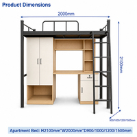 Lit superposé en métal durable avec bureau et armoire, lit superposé en acier robuste pour dortoir de travailleurs, gain de place