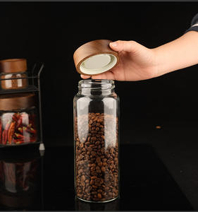 High Borosilicate <b>Glass</b> Storage Jar with Acacia Wood <b>Lid</b> 65mm Diameter Food-Grade Airtight Kitchen <b>Container</b> <b>for</b> Grains Dry Food - Product Image 2