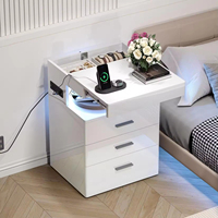 Table de chevet intelligente moderne pour chambre à coucher avec lumière LED, chargeur sans fil, capteur, compartiment caché et serrure, design en bois