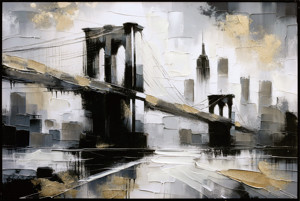 Peinture à l'huile abstraite de pont <span class=keywords><strong>urbain</strong></span>, art de <span class=keywords><strong>paysage</strong></span> <span class=keywords><strong>urbain</strong></span> moderne, décoration, tons <span class=keywords><strong>noir</strong></span>, <span class=keywords><strong>blanc</strong></span> <span class=keywords><strong>et</strong></span> or, peinture peinte à la main pour salon - Product Image 3