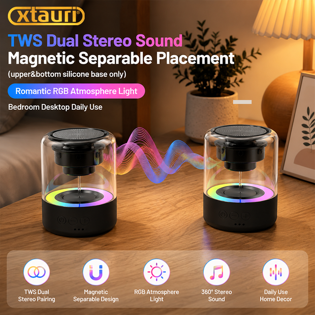 XTAURI B10 Smart Magnetic Glass 5.3 Speaker RGB LED Lights High Sound Quality Subwoofer Built-in Battery TWS Dustproof Portable