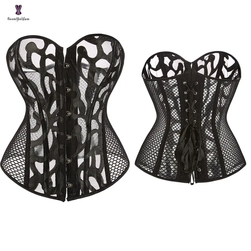 Womens Lace Overbust Corset Hollow Bustier Corsets Lingerie Corselet Steampunk Corset