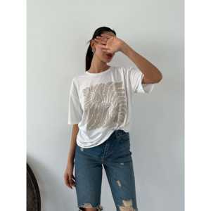 Camiseta Básica Estampada para Mujer, 100% Algodón Jersey, Manga Regular, Transpirable, Impresión Serigráfica - Product Image 3