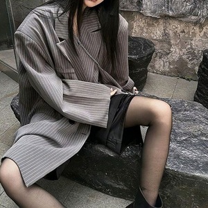 2025 Mùa Thu Phụ Nữ Màu Xám Sọc <span class=keywords><strong>Blazer</strong></span> Lỏng Phù Hợp Với Giản Dị Phong Cách Văn Phòng Áo Khoác Hợp Thời Trang Thiết Kế Phù Hợp Với - Product Image 2