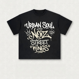 T-shirt in Cotone Pesante con Grafica Urbana, Stampa con Scritte Street Soul, Spalle Cadenti, Vestibilità Ampia, Moda Urbana per Uomo e Donna - Product Image 2