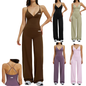 LUMIARA |   Offre Spéciale Festival de Septembre : Ensemble de Yoga 2 Pièces Personnalisé pour Femme – Haut Caraco Col V & Pantalon Évasé Ample – Vente en Gros - Product Image 2