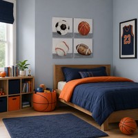 Ensemble de 4 tableaux muraux en aquarelle sur toile, thème balles de sport (Football, Basketball, Baseball, Football Américain), pour décoration de salle de jeux et chambre de garçons