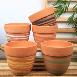 Terra Cotta Đất Sét Nồi Mộc Mạc Trừu Tượng Sọc Thiết Kế Cổ Chậu Hoa Cho Trang Trí Sân Vườn Hoặc Phòng Dịp Tầng Ứng Dụng