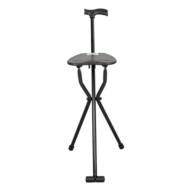 MSMT Wholesale Folding Black Aluminum Walking Cane with Seat Outdoor Use Blind Walking Stick for Disabled Metal Material