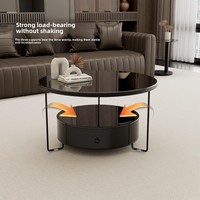 Table basse noire moderne avec rangement, table basse ronde en verre, table basse minimaliste