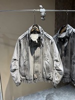 Veste de travail délavée à col montant, multi-poches, effet vieilli, manches oversize, style utilitaire pour la mode urbaine