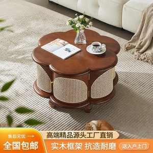 โต๊ะกาแฟหวายไม้เนื้อแข็งสไตล์ญี่ปุ่นทรงกลมเฟอร์นิเจอร์ห้องนั่งเล่น - Product Image 4